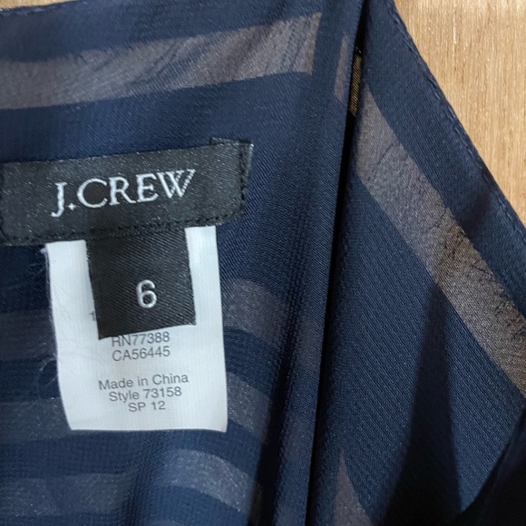 J CREW- 100% Silk Navy & Ivory Slip Dress Cinched Elastic Waist - Picture 3 of 4
